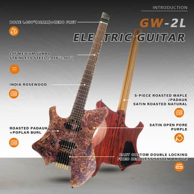 Eart Guitars, GW2L, Left Handed Headless Electric Guitars,Stainless Steel frets, with Gigbag EHKHG image 2