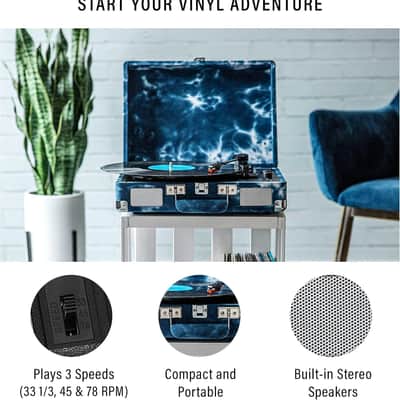 Crosley CR8005F-IN Cruiser Plus Vintage 3-Speed Bluetooth in/Out Suitcase Vinyl Record Player Turntable - Indigo image 2