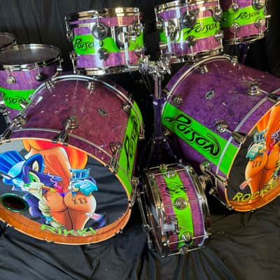 Rikki Rocket's Poison, 2018 Nothing But a Good Time Tour DW Cherry Mahogany 8-Piece Drum Set, Custom Poison Graphic, Autographed!! image 1