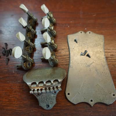 Vintage Mandolin Parts Bridge, Tuners & Headstock Plate “Bell Brand” image 3