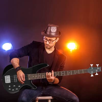 Glarry 44 Inch GIB 4 String H-H Pickup Laurel Wood Fingerboard Electric Bass Guitar with Bag and other Accessories 2020s - Black image 9