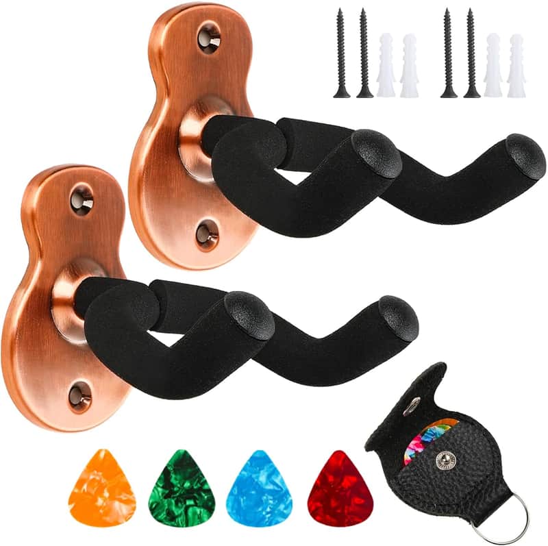 Guitar Wall Mount Hangers 2 Pack,Guitar Hanger Wall Hook Holders Stand for Bass Electric Acoustic Guitar Ukulele (Copper) image 1