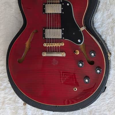 Epiphone Dot Deluxe Flame in red with an Epiphone hardshell case -Vintage Cherry image 3
