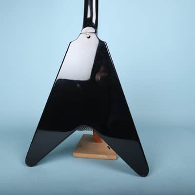 Flying V Style Electric Guitar in Black with White Pickguard image 7