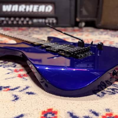 1999 Jackson Dinky HSS w/ Reverse Headstock + Shark Fins - Blue image 11