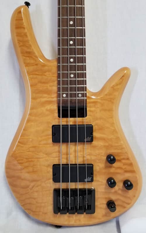Zon Sonus Standard 4 Maple With Quilt Maple Top Electric Bass Gloss Trans Finish, Black Hardware image 1