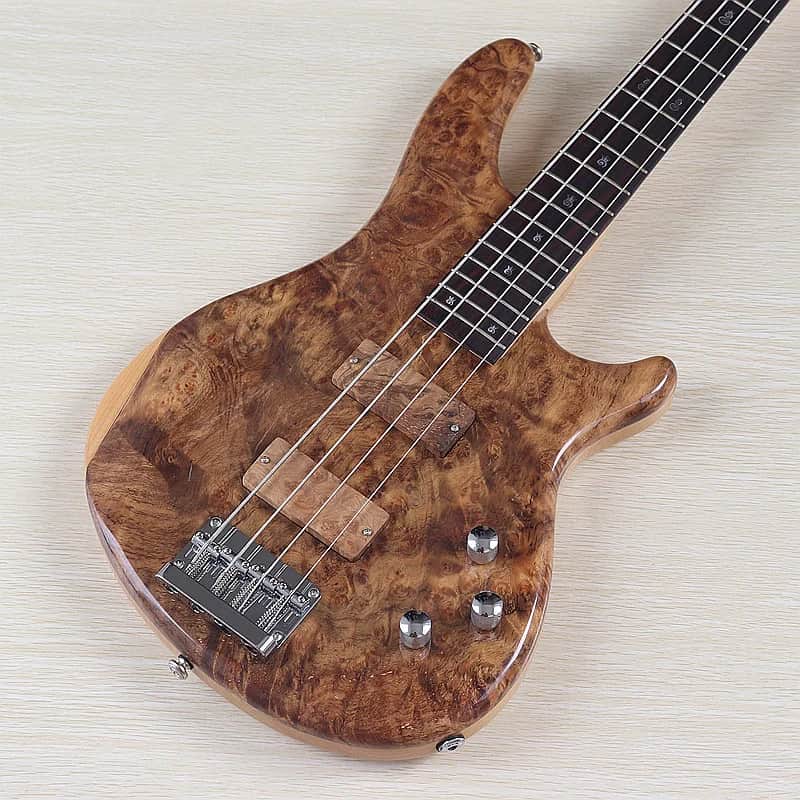 Custom 4 String Electric Bass, Burlwood Top Ash Body, Maple Neck, 24 Frets Fingerboard image 1