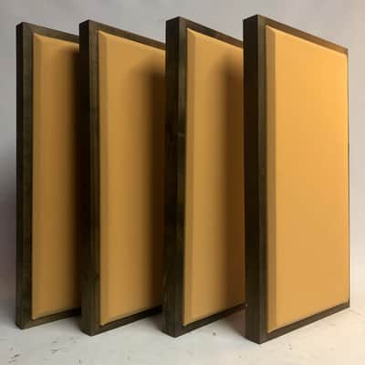 Custom Framed Acoustic Wall Panel | Gold Fabric & Walnut Wood Frame | Furniture-Quality Sound Absorbing Panel | Recording Studio, Home Studio, Mixing Room, Podcast Studio, Home Theater, Listening Room, Office & Vocal Booth | Made in USA image 3