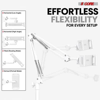 5 Core Tablet Floor Stand 360° Rotatable Adjustable Overhead Universal Bed Phone iPad Stand image 4