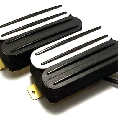 Quad Rail Humbuckers, 4 Blade Rail Style Overwound Passive 23K Pickup Set ~ White Black Zebra #3 Black Rails image 1
