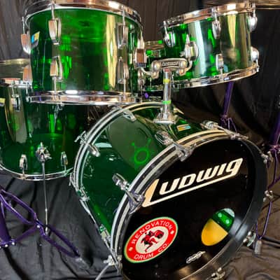 Rikki Rockett's Poison "Crack A Smile", Ludwig Green Vistalite 5-Piece Set 22", 16", 13", 12" with 5.5x14" Zickos Snare image 1