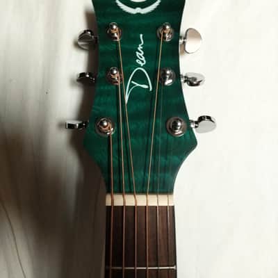 DEAN Exotica Quilt Ash acoustic electric GUITAR Trans Blue Satin w/ Dean Case - B-Stock image 4