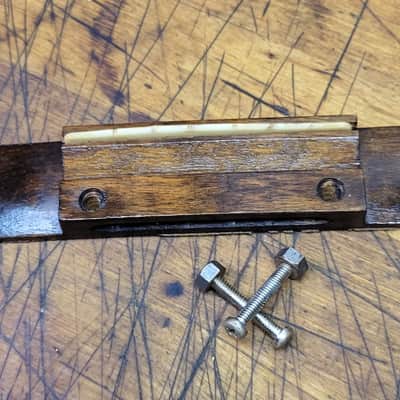 Vintage RARE 1966 Japan Checkmate Acoustic Guitar String Through Bridge Tailpiece Saddle with Original Installation Bolts Luthier Parts image 3