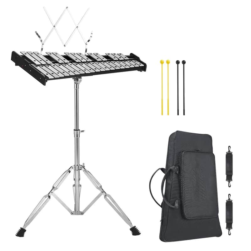 32 Note Glockenspiel Xylophone Bell Kit with Mallets Drum Sticks & Stand image 1