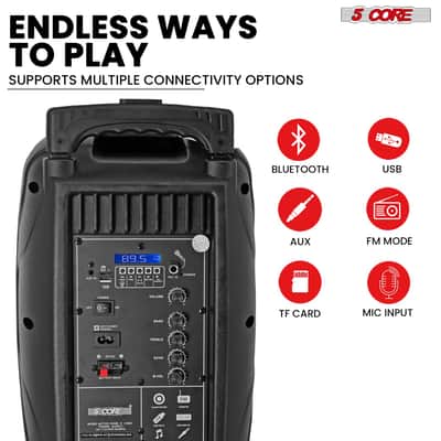 5 Core Party Speaker 2Pc Bluetooth 250W Active Rechargeable Outdoor PA DJ System w 2 Wireless Mic image 5