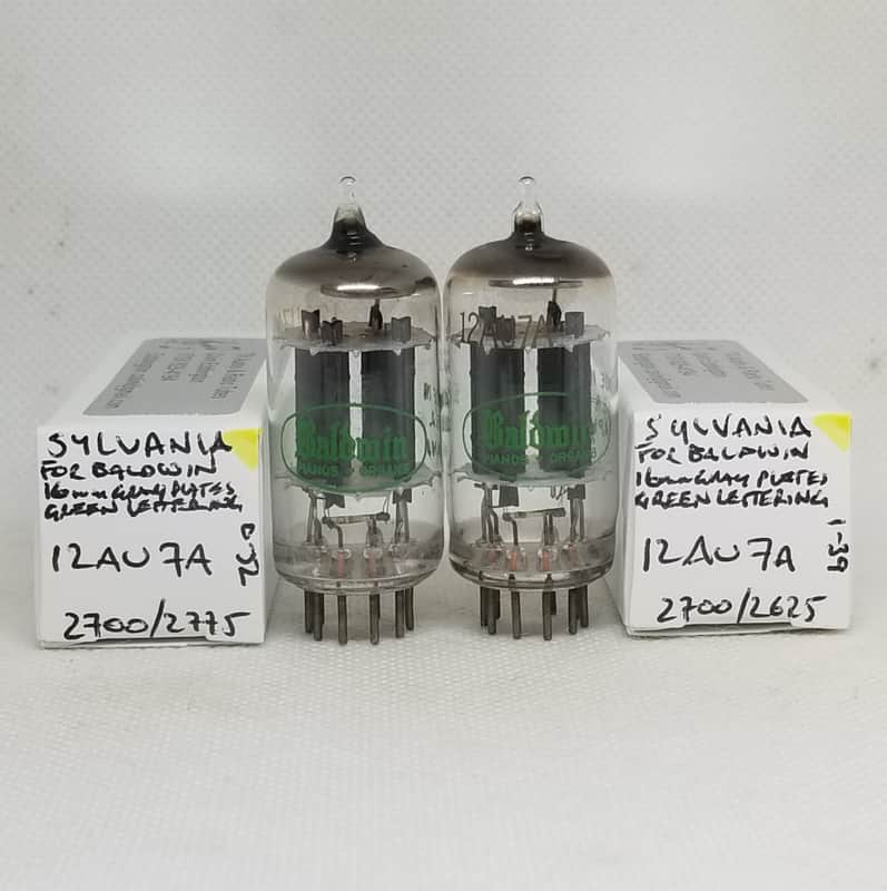 Sylvania Made For Baldwin 12AU7A Long Gray Plate Well Matched (5.4%) Pair NOS 12AU7 ECC82 image 1