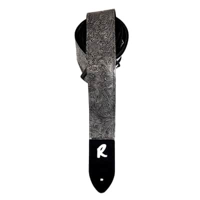 Silver Metallic Vegan Leather Guitar Strap-Silver Tooled Faux Leather Guitar Strap-Genuine Leather Ends -Acoustic, Electric or Bass Guitars image 4