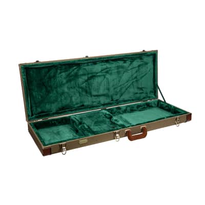 Crossrock Master Series - Wooden Jazzmaster/Jaguar Style Electric Guitar Case - Security Lock, Genuine Leather Handle, Reinforced Hardware, Metal Feet, Storage Space- Olive Green Tweed image 8
