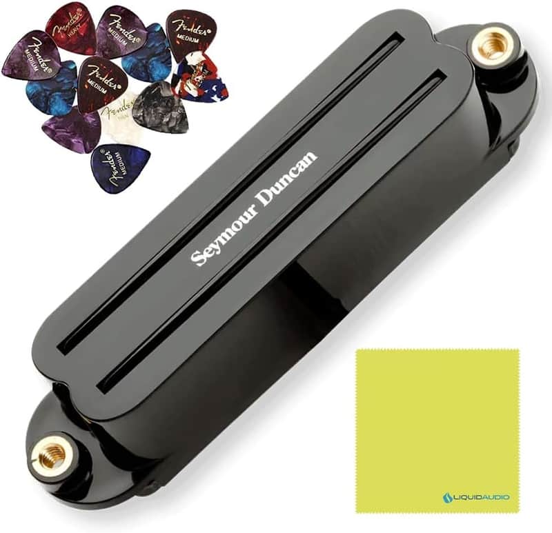 Seymour Duncan 11205-01-B Hot Rails® High Output Single Coil Sized Humbuckers Strat Black Pickup Bundle w/ 12x Fender Guitar Picks, and Liquid Audio Polishing Cloth image 1