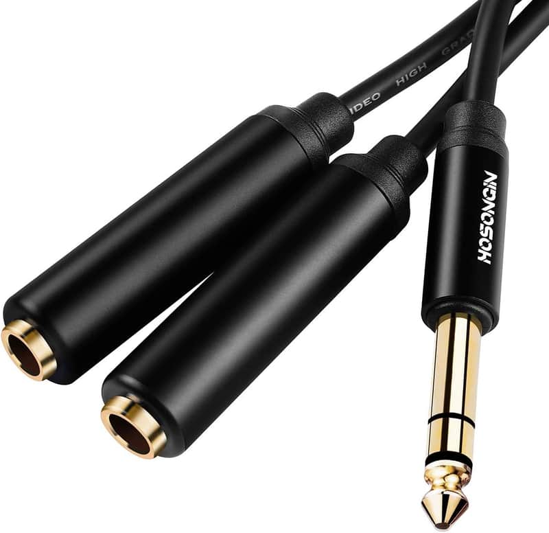 1/4" Splitter Cable, TRS to Dual 1/4" TRS Stereo Y Adapter, Gold-Plated Connectors, High-Fidelity Sound, Durable Aluminum Alloy Shell for Studio, DJ, Headphones, Live Sound Systems - 1.6Ft image 1