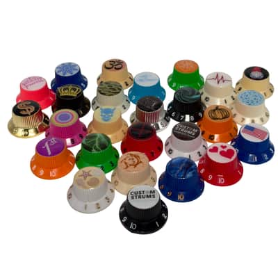 Custom Strums™ Personalized Strat-Style Guitar Knob (Single) White with Gold, Left Handed -10 image 2