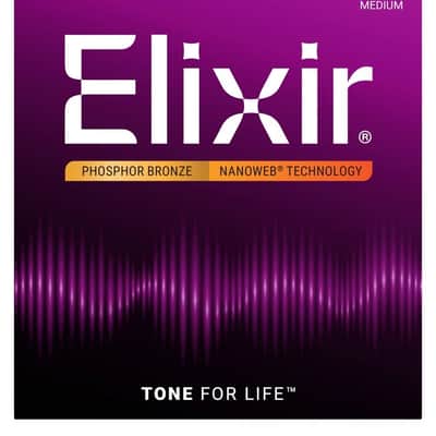 Immagine Elixir 16102 Nanoweb Phosphor Bronze Medium Guitar Strings 13-56 - 1