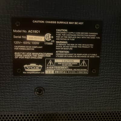 Vox AC15C1-BL Limited Edition Custom 2-Channel 15-Watt 1x12" Guitar Combo 2012 - Blue with Tygon Cloth image 3