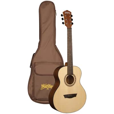 Washburn AGM5K Apprentice G-Mini 5 Grand Auditorium Acoustic Travel Guitar with Gig Bag, Natural image 1