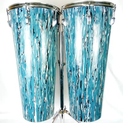 Ludwig Blue Oyster Bowling Ball Conga Drums 12x27" x2 +Hercules Stand Vintage70s image 2