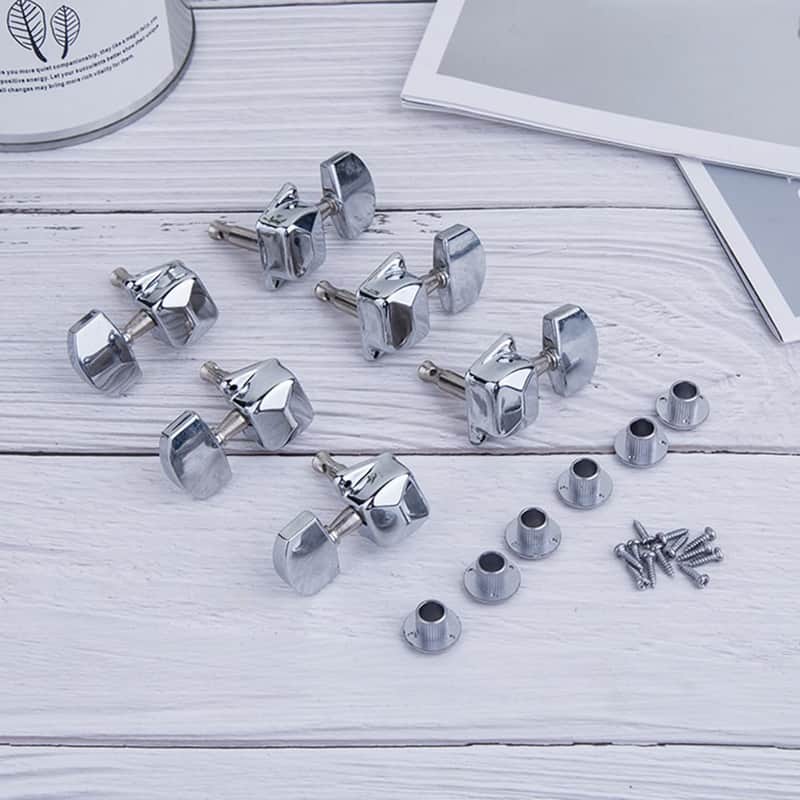 3R3L Semi Closed Guitar Tuner String Tuning Pole Head Set Folk Guitar Knobs Acoustic Electric Guitar Locking Tuner Silver String Tuning Foot Keys Machine Head Set image 1