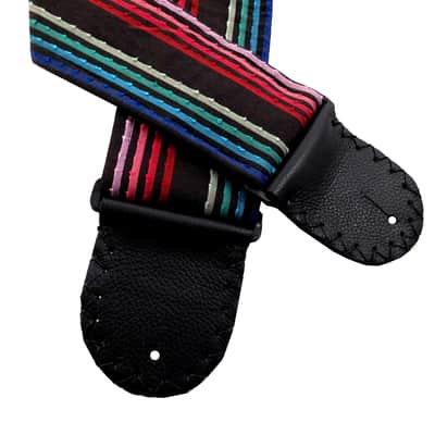 Colorful Stripes Guitar Strap Faux French Knots Artisan Handmade Blue Turquoise Green Burgundy Pink image 2