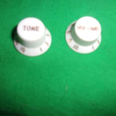 New Lot of 2 White Hat Knobs gold numbers for Volume + Tone Controls fits Strat electric guitars image 1