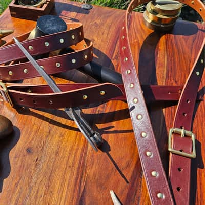 Leather guitar strap - Solid brass rivets & Buckle, Top grain leather [SOLD, MORE MADE TO ORDER] image 9