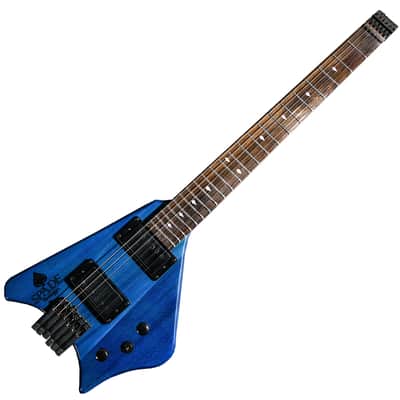 BootLegger Guitar Spade Gibson Scale 24.75 Headless Guitar With Case 2022 Blue Clear image 2