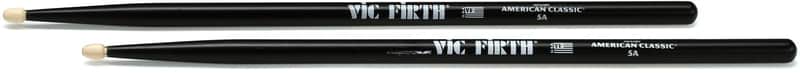 Vic Firth American Classic Drumsticks - 5A - Wood Tip - Black (2-pack) Bundle image 1