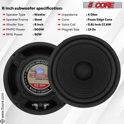 5Core 8 Inch Subwoofer Speaker 500W Peak 4 Ohm Replacement Car Bass Sub Woofer-2 PCS image 10