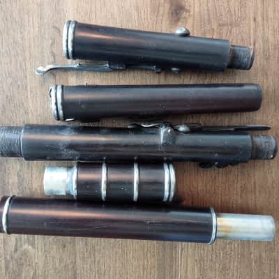 C. Peloubet Dark Wood & Silver 8-Key Antique Flute New York 19th century image 17