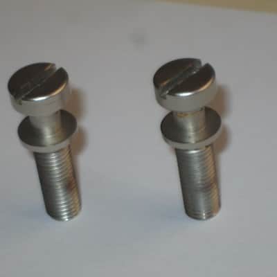 ONE pair of used (lightly relic'd) Gibson (API) Brushed Satin NICKEL finish STUDS (mounting pieces) and Silver finish ANCHORS (inserts) from 2014, for PTTP Brushed Satin NICKEL Finish Stop Bar Tailpiece (Stop Bar Tailpiece NOT included) image 7