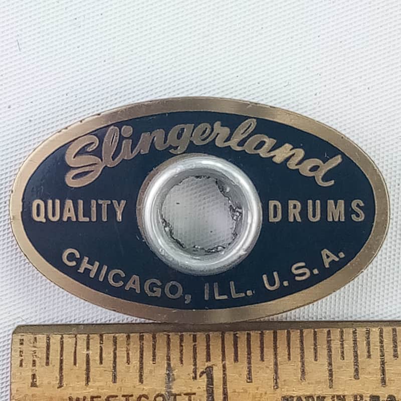 Slingerland 1st Black/Brass Chicago Badge Snare/Bass Drum+OG Aluminum Grommet US image 1