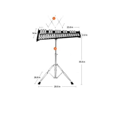 32 Note Glockenspiel Xylophone Bell Kit with Mallets Drum Sticks & Stand image 2