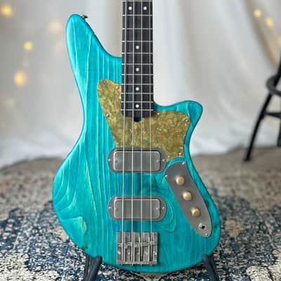 Offbeat Guitars Jacqueline TB2-34 Long Scale Bass, Bahama Skies on Pine, Custom Fralin Pickups, Leo Quan Badass Hardware image 1