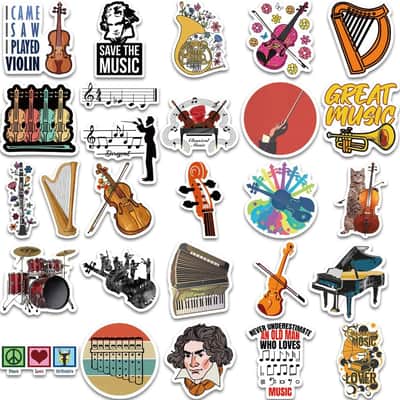 50pcs Orchestral Music Stickers, Musical Instrument Stickers Packs for Water Bottles, Scrapbook Laptop Phone, Vinyl Waterproof Piano Violin Cello Decals for Kids Adults Teens image 5