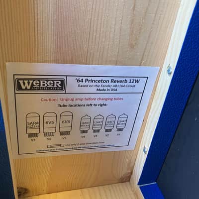 Weber 6A14 64' Custom Hand Wired Princeton Reverb Tribute 12 Watt 1x10" Tube Amp Guitar Combo - Royal Blue image 12