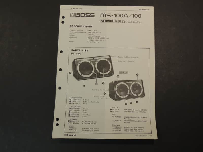 Roland Boss MS-100A / 100 Service Notes [Three Wave Music] image 1