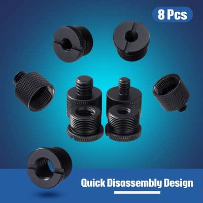 8 Pieces Mic Stand Adapter 5/8 Female to 3/8 Male and 3/8 Female to 5/8 Male, 5/8 Female to 1/4 Male and 1/4 Female to 5/8 Male Screw Thread Adapter Mic Thread Adapter Set for Microphone (Black) image 6