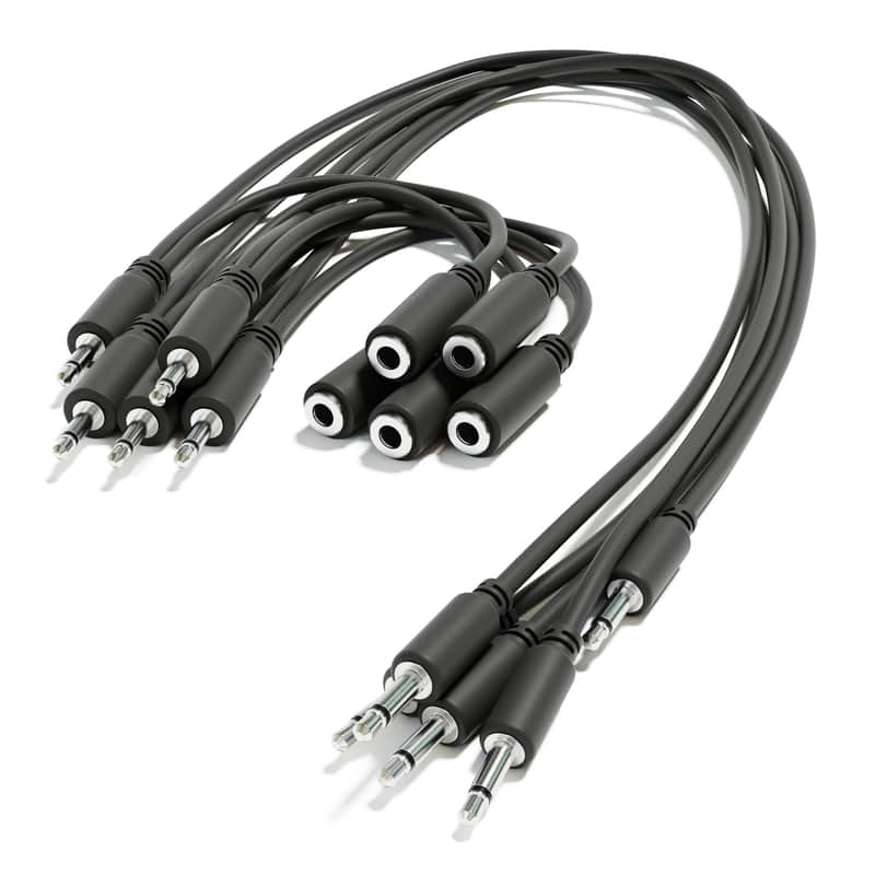 ExcelValley [Black | 200 cm - 78.74"] 5-Pack - Hopscotch Mono Splitter Y Patch Cables TS 3.5mm 1/8" Eurorack Synth image 1