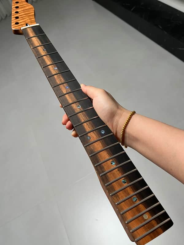 AAAAA Tele Ebony Fretboard Roasted flame Maple Electric Guitar Neck Radius 12inch Round stainless steel 22 frets hole 10mm Radius: 12 inches image 1