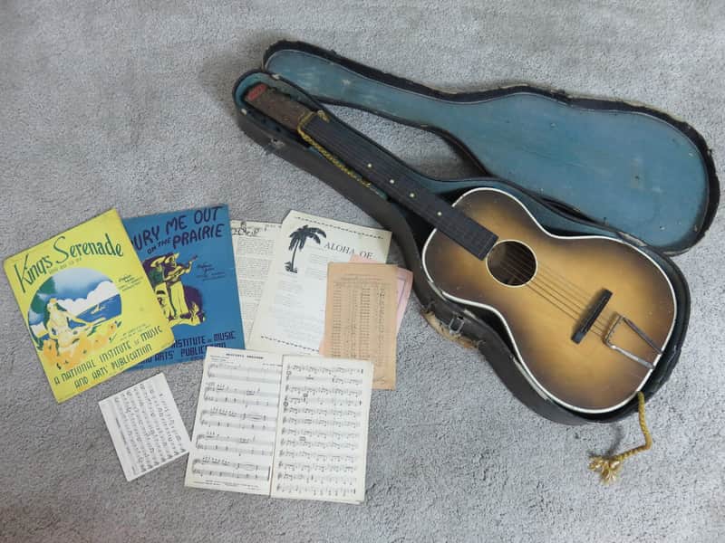 Vintage 1940s Harmony Kay Nioma Acoustic Slide Hawaiian Guitar Sheet Music Case image 1