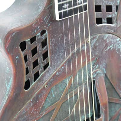 Royall Trifecta Distressed Copper Cutaway 14 Fret Left Handed Tricone Resonator image 7