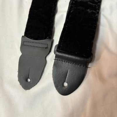 LM 2" Crushed Velvet Black guitar STRAP W/ Leather Ends- Comfortable, Soft - Fire Sale image 2